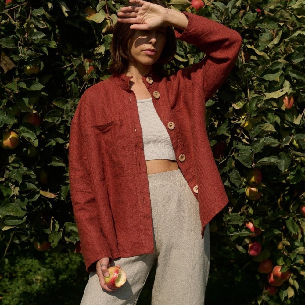 Brand New Linenfox Heavy Weight Button Linen Jacket in Terracotta XS